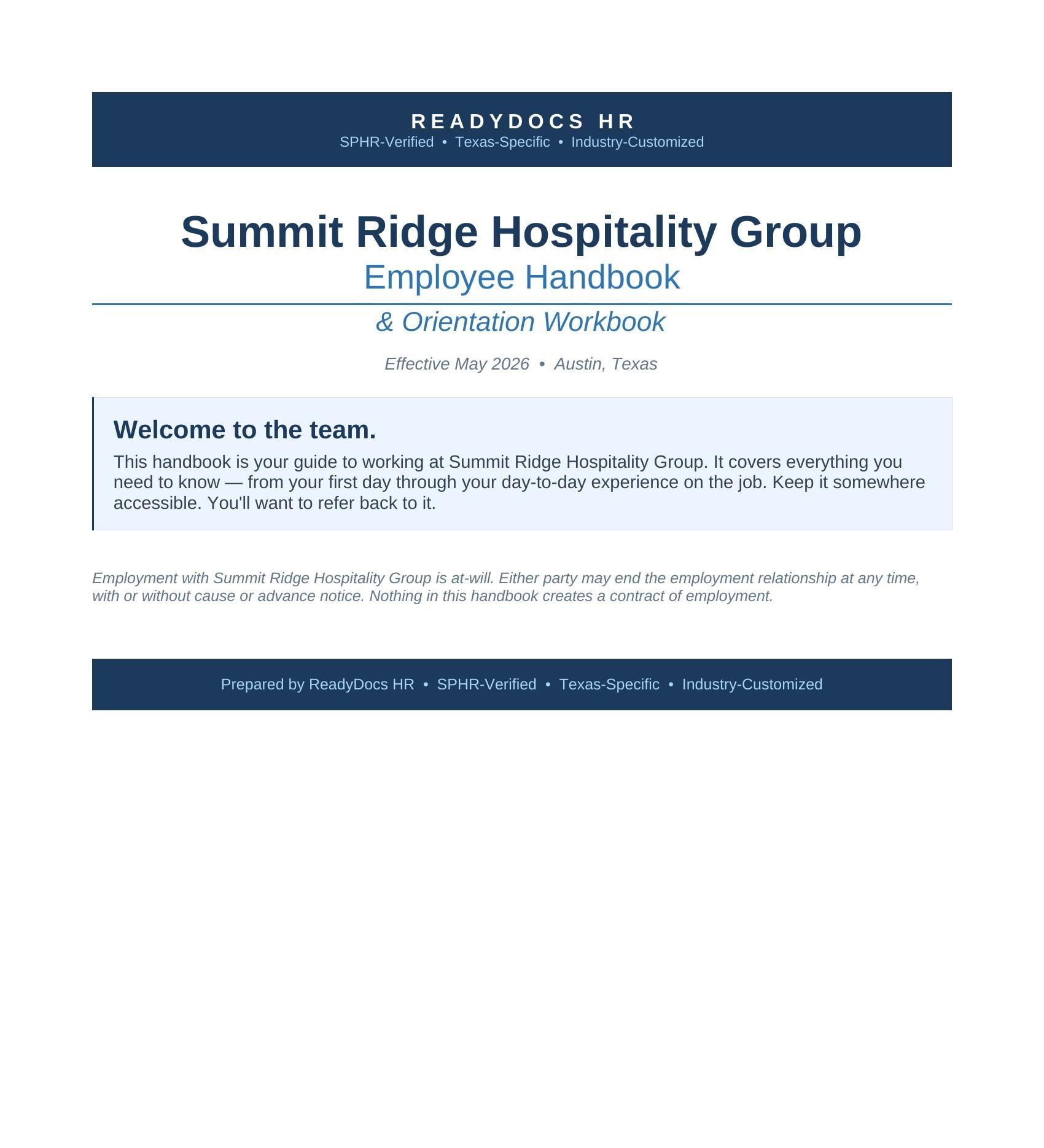 ReadyDocs HR sample employee handbook