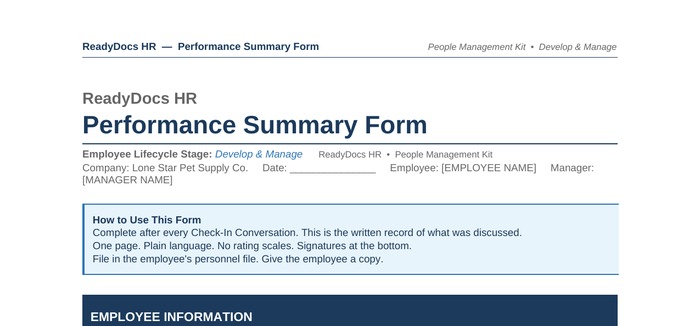 ReadyDocs HR performance summary form